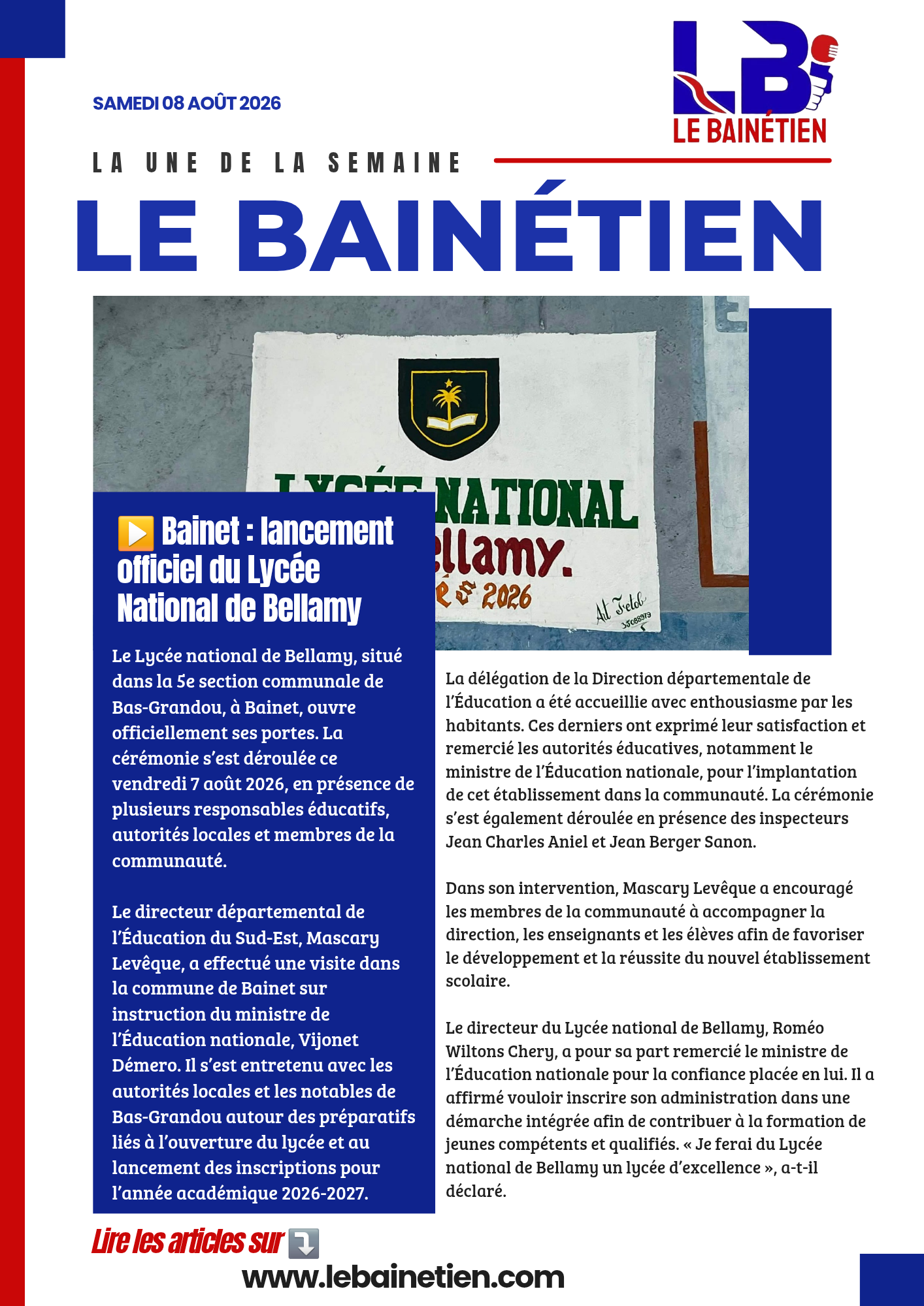 Les grands titres de la semaine(du 03 au 07 août 2026